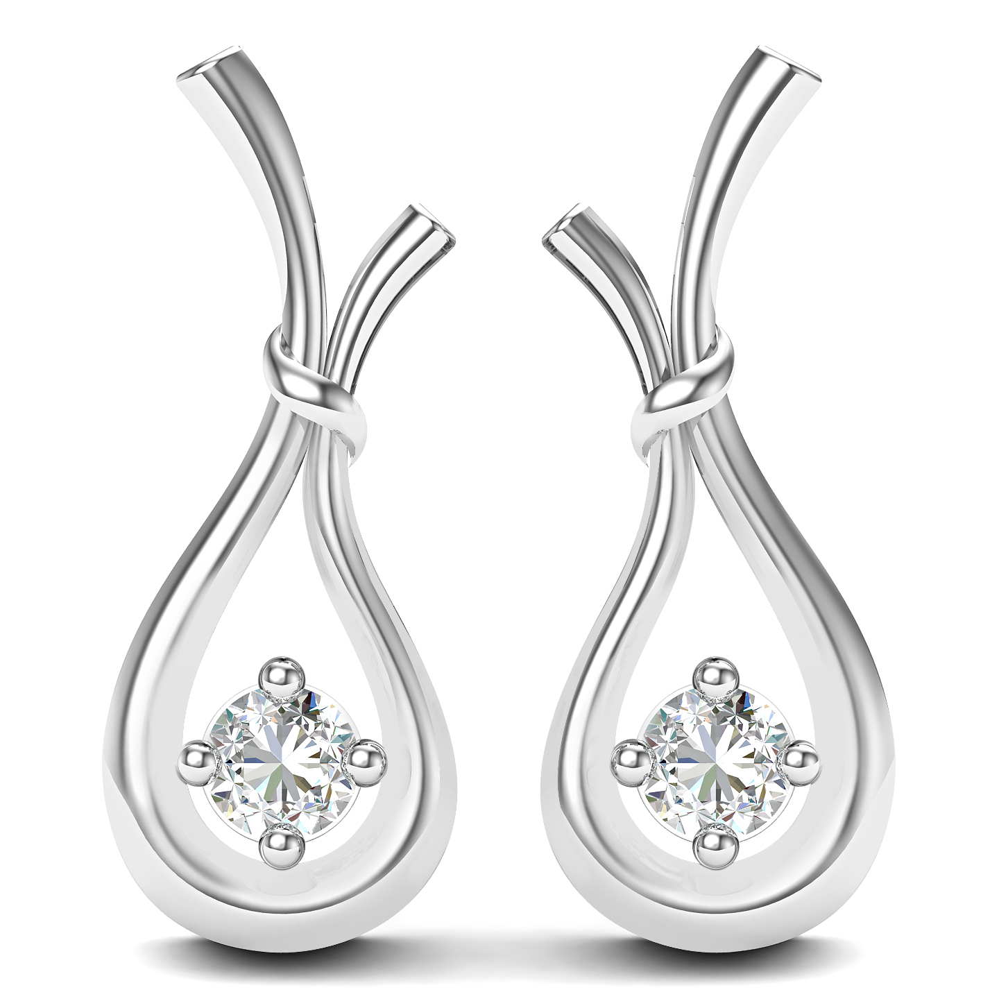Teardrop Knot Solitaire Diamond Earrings in White Gold